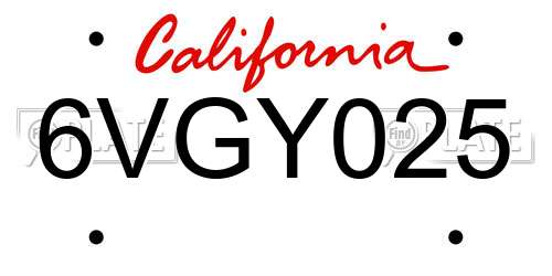 6VGY025 California License Plate