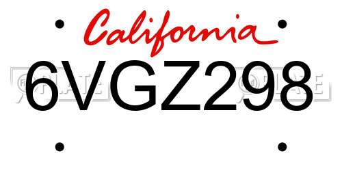 6VGZ298 California License Plate
