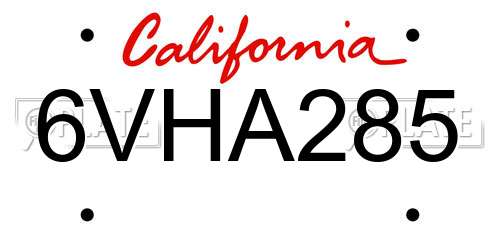 6VHA285 California License Plate