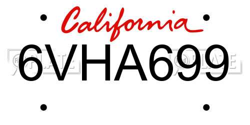 6VHA699 California License Plate