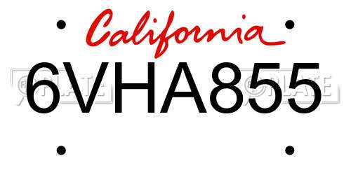 6VHA855 California License Plate