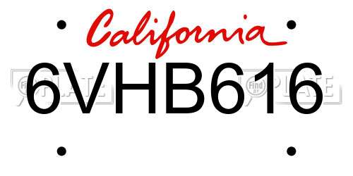 6VHB616 California License Plate