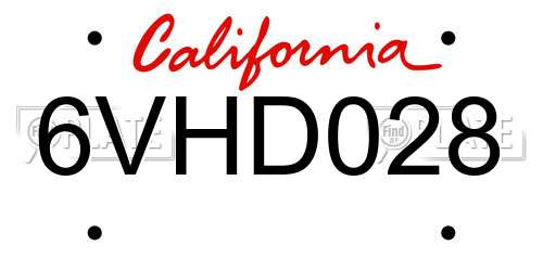 6VHD028 California License Plate