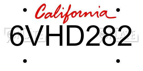 6VHD282 California License Plate