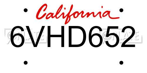 6VHD652 California License Plate