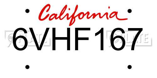 6VHF167 California License Plate