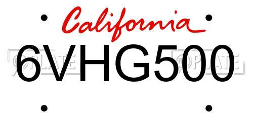 6VHG500 California License Plate