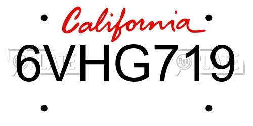 6VHG719 California License Plate