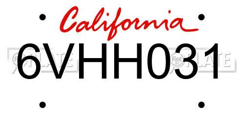 6VHH031 California License Plate