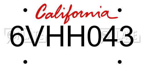 6VHH043 California License Plate