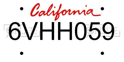 6VHH059 California License Plate