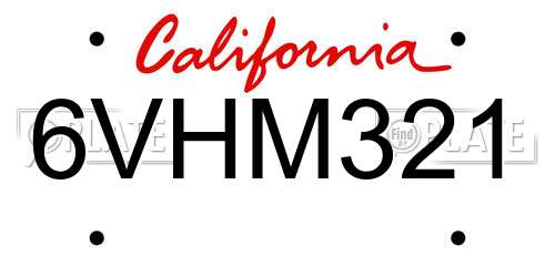 6VHM321 California License Plate