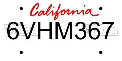 6VHM367 California License Plate