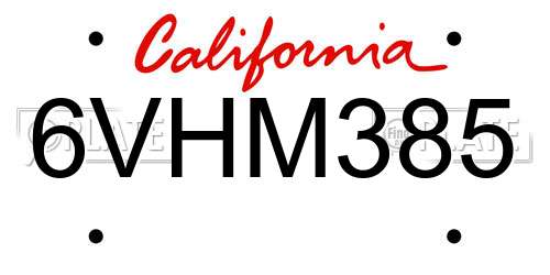 6VHM385 California License Plate