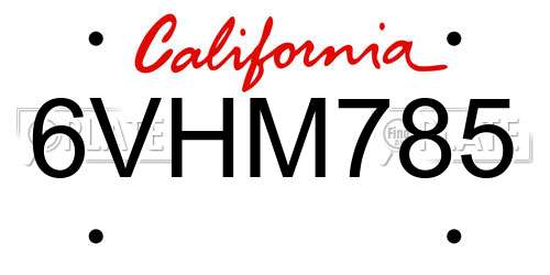 6VHM785 California License Plate