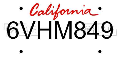 6VHM849 California License Plate