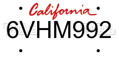 6VHM992 California License Plate