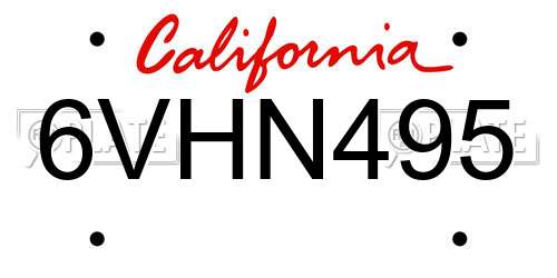 6VHN495 California License Plate