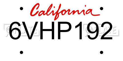 6VHP192 California License Plate