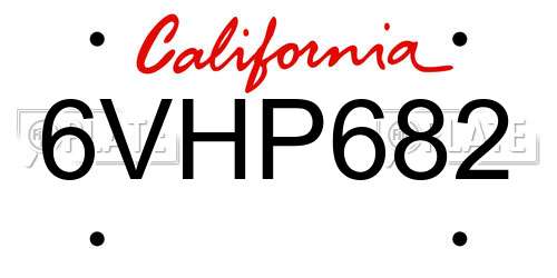 6VHP682 California License Plate