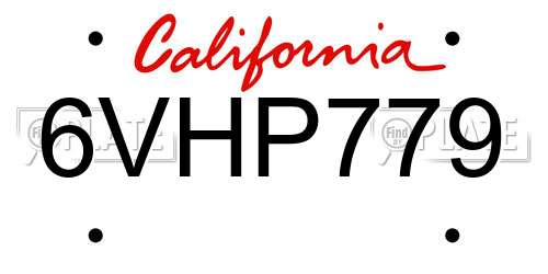 6VHP779 California License Plate