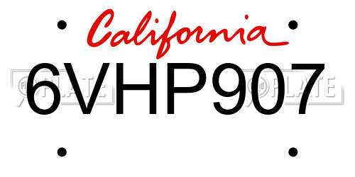 6VHP907 California License Plate