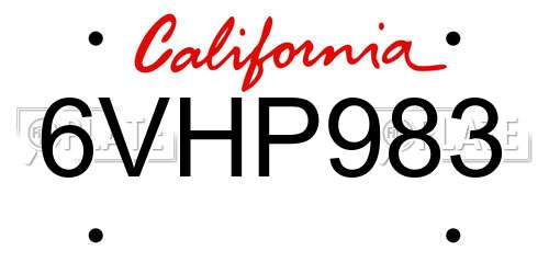 6VHP983 California License Plate