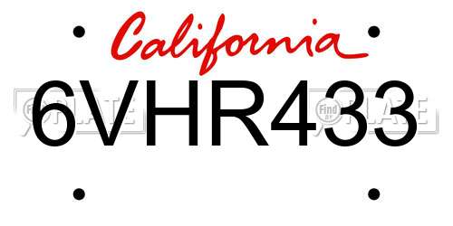 6VHR433 California License Plate