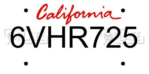 6VHR725 California License Plate