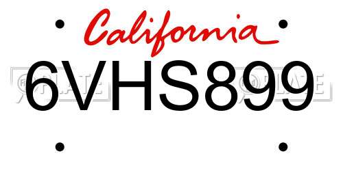6VHS899 California License Plate