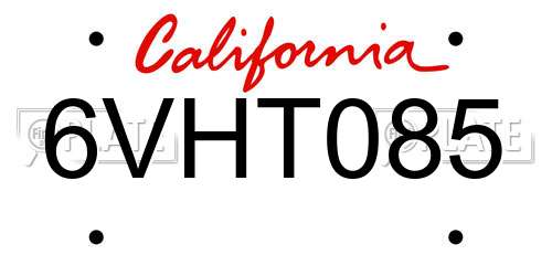 6VHT085 California License Plate