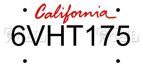 6VHT175 California License Plate