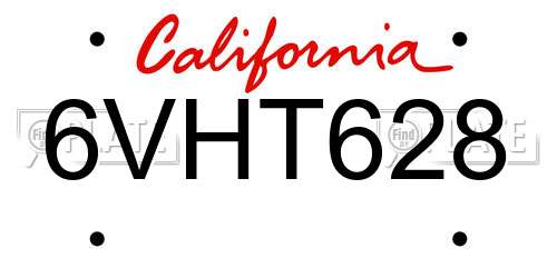 6VHT628 California License Plate