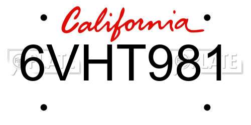 6VHT981 California License Plate