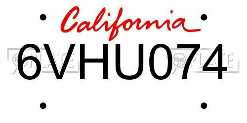 6VHU074 California License Plate