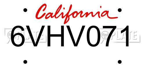 6VHV071 California License Plate