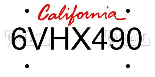 6VHX490 California License Plate