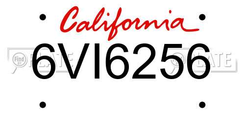 6VI6256 California License Plate