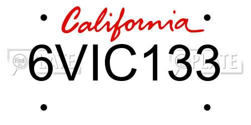 6VIC133 California License Plate