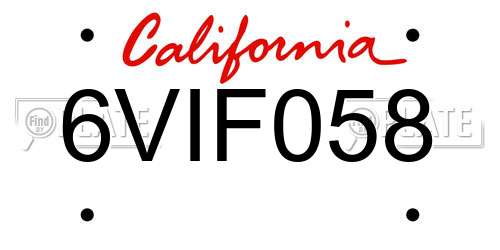 6VIF058 California License Plate