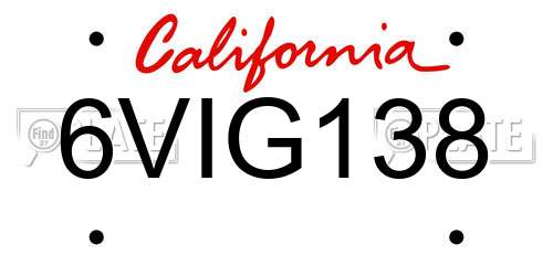 6VIG138 California License Plate