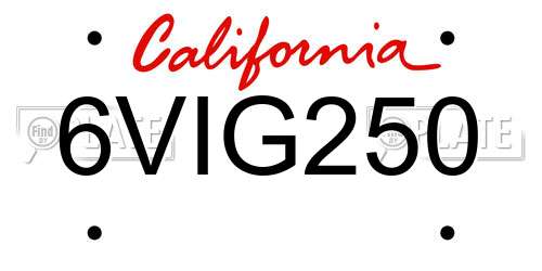 6VIG250 California License Plate