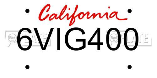 6VIG400 California License Plate