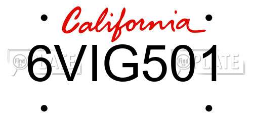 6VIG501 California License Plate