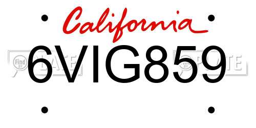 6VIG859 California License Plate