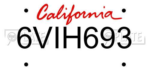 6VIH693 California License Plate