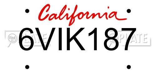 6VIK187 California License Plate