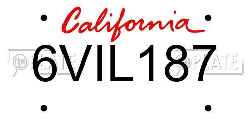 6VIL187 California License Plate