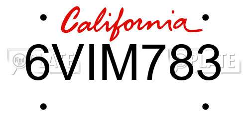 6VIM783 California License Plate