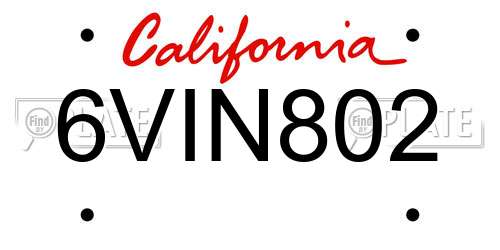 6VIN802 California License Plate